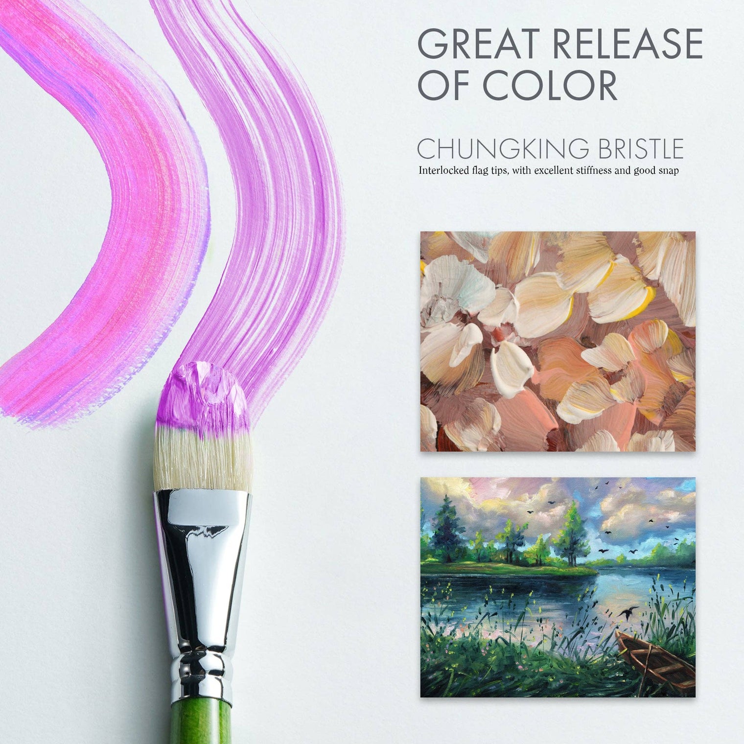 ARTIFY 15-Piece Oil Paint Brush Set – Pure Hog Bristle Brushes for Professional Oil Painting (Long Handle))