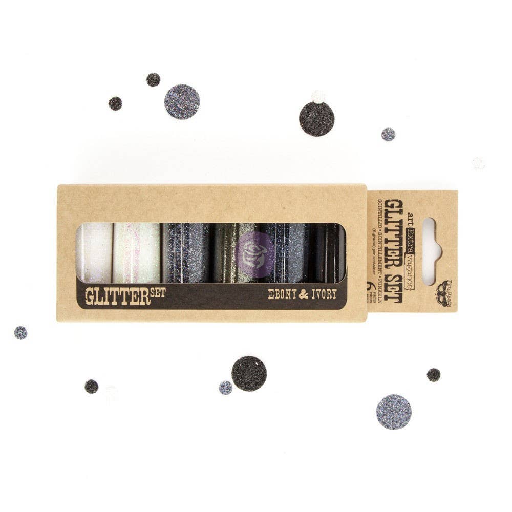 Prima Marketing Art Ingredients Glitter Set Ebony & Ivory – 6 Bottle 7g Craft Glitter Set