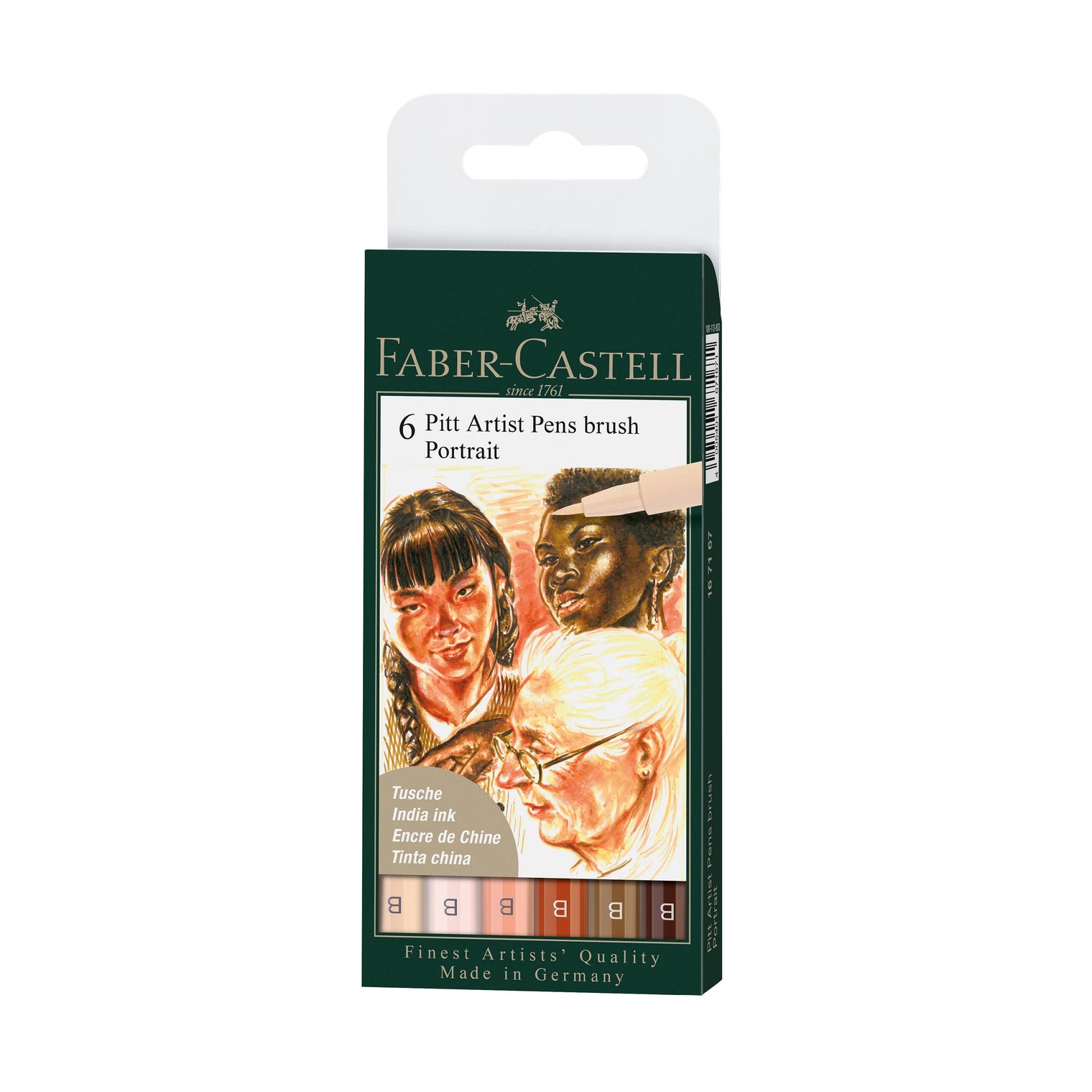 Pitt Artist Brush Pens – Portrait Set of 6 (Pigmented India Ink, by Faber-Castell