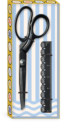 Vintage Borders Scissor and Ruler Set by Punch Studio, Decorative Scissors & Scalloped-Edge Metal Ruler