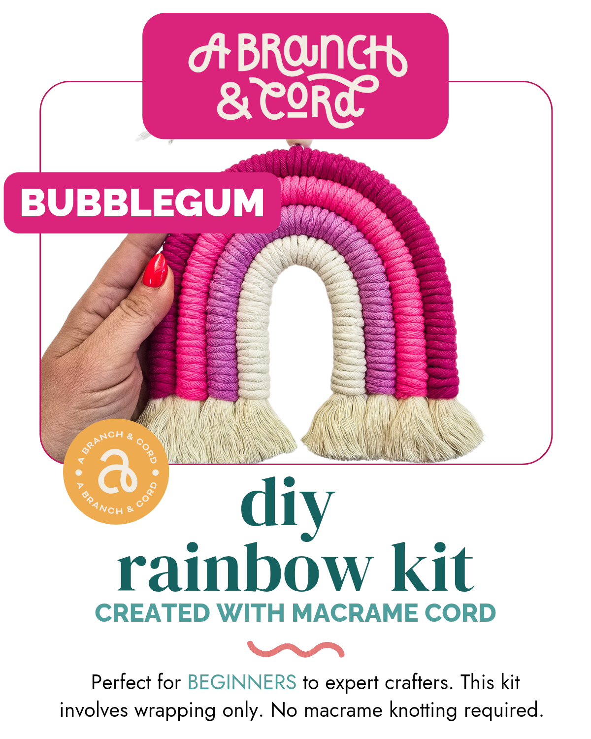 A Branch & Cord DIY Macrame Rainbow Kit, Sunset– Beginner Craft Kit with Materials