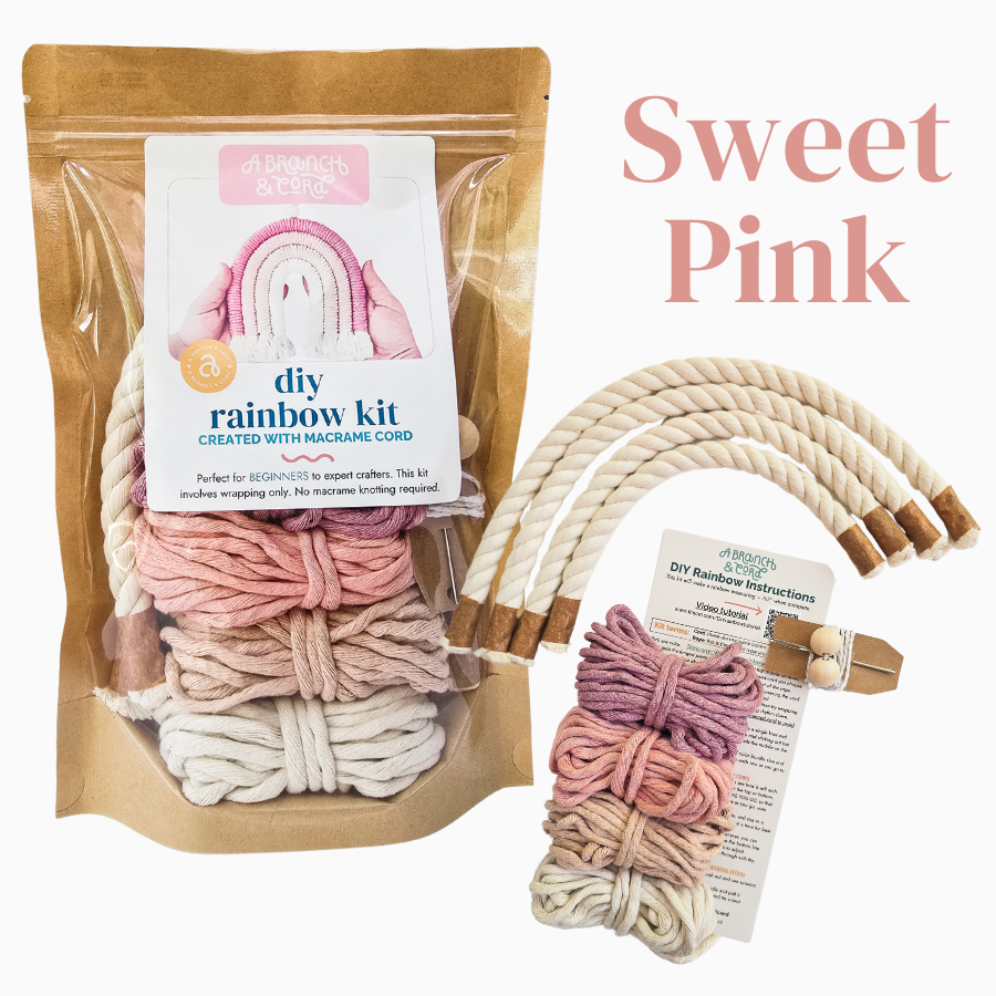 A Branch & Cord DIY Macrame Rainbow Kit, Sunset– Beginner Craft Kit with Materials