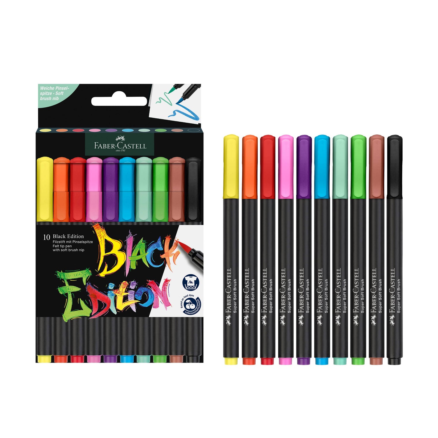 Black Edition Brush Pens – Set of 10 Felt Tip Markers, Faber-Castell
