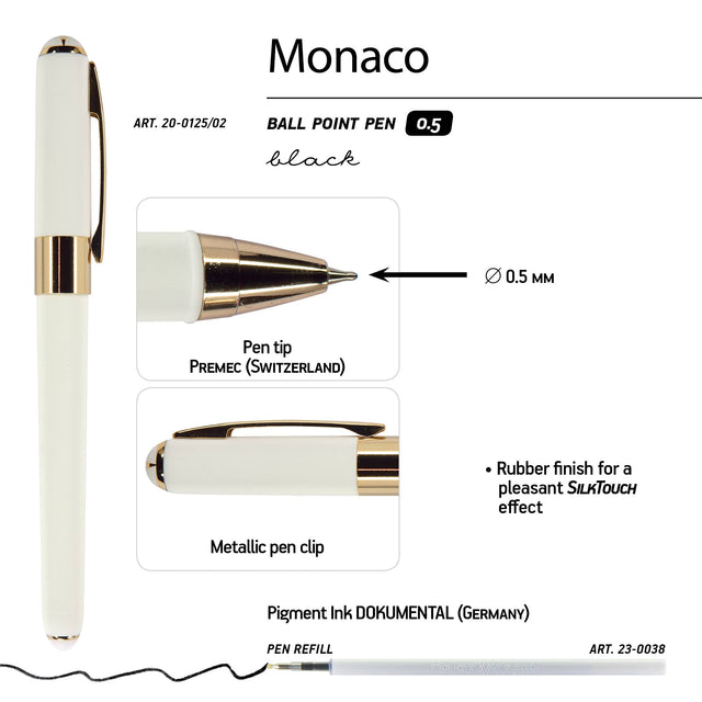 White Ballpoint Pen (Single Pen) – Soft Touch 0.5mm Black Ink, BV by Bruno Visconti Monaco