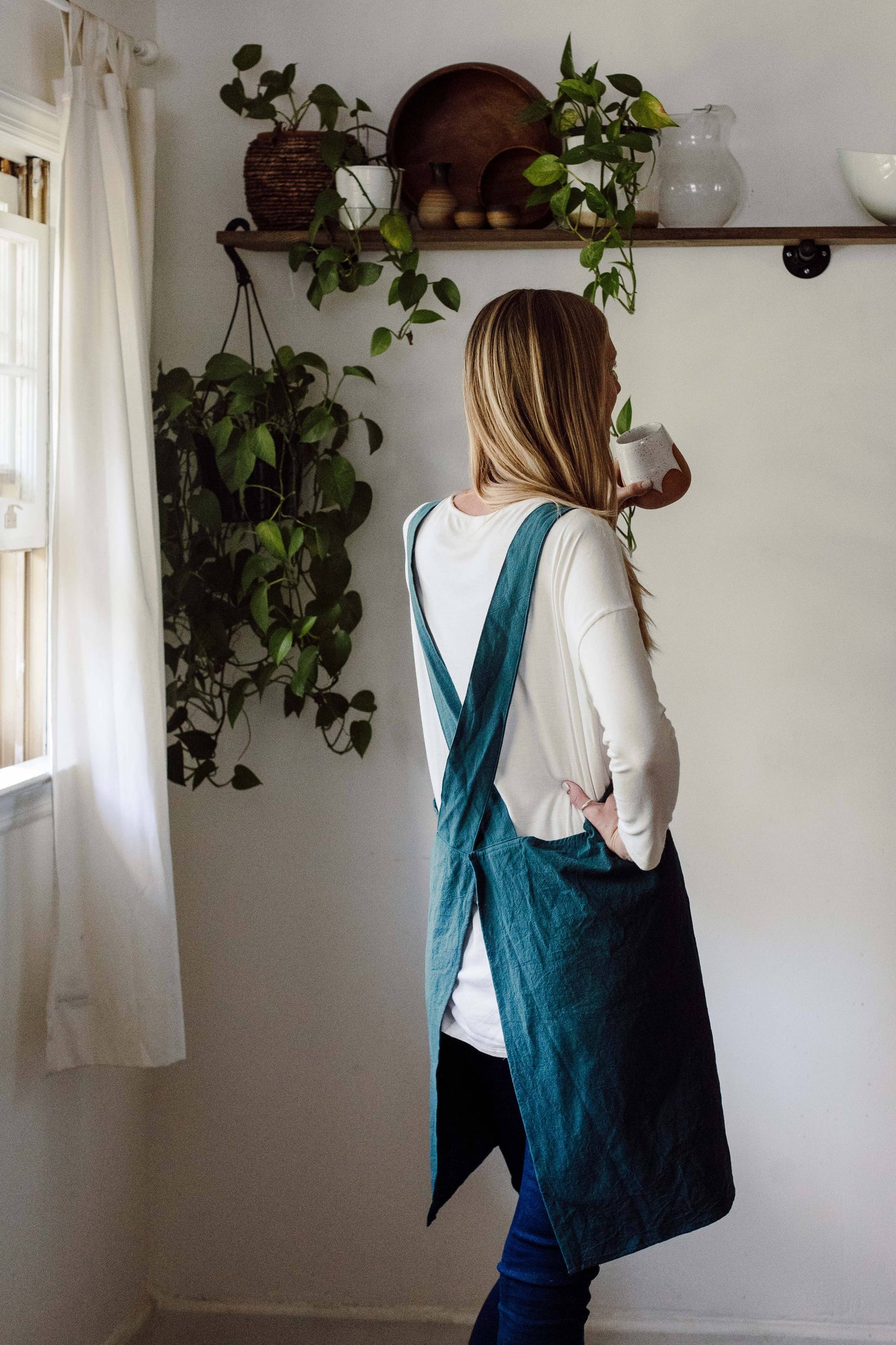 Cross Back Cotton Apron – Adult, One-Size-Fits-Most (Easy-On, No-Tie Design)