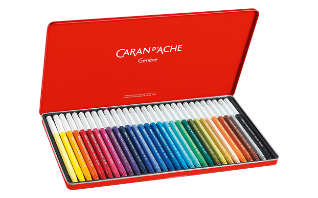 Caran d’Ache Set of 30 FIBRALO™ Fibre Pen Markers – Water-Soluble Felt Tip Pens in Metal Box