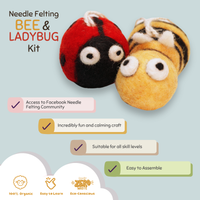 DIY Needle Felting Kit, Bee and Ladybug – Beginner Wool Craft Set by Woolbuddy