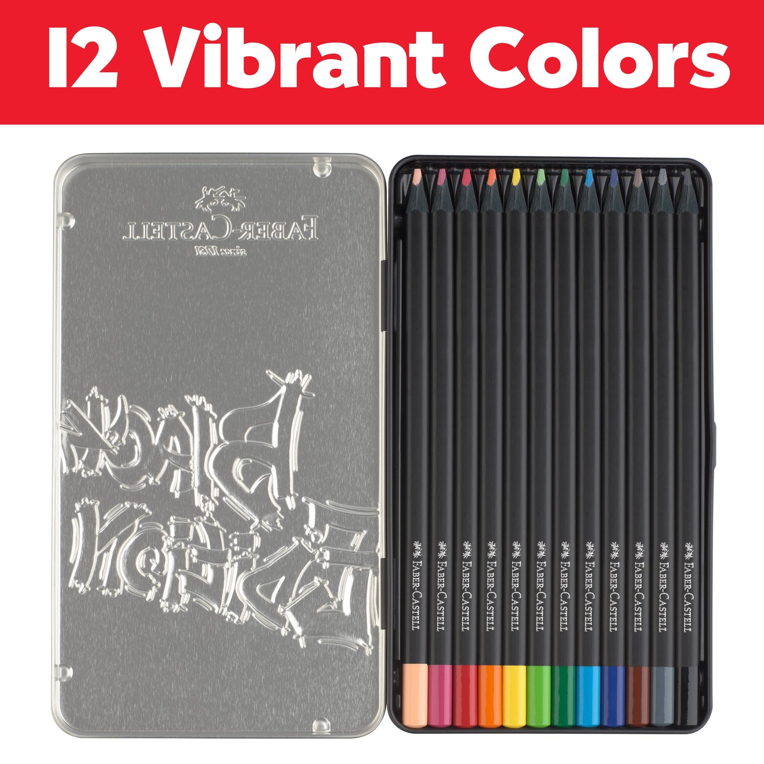 Black Edition Colored Pencils – Super Soft 12 Pack Gift Tin, by Faber-Castell