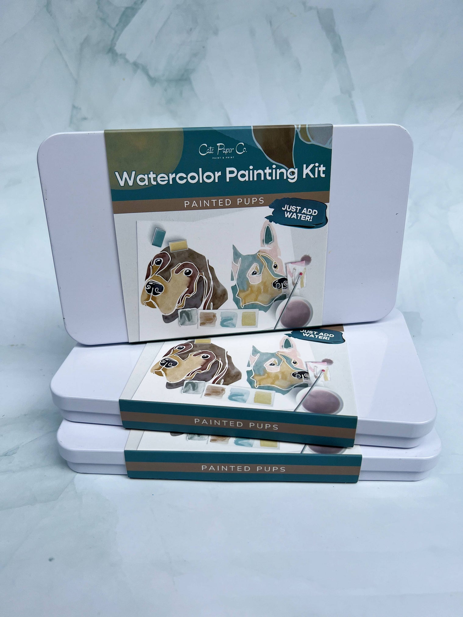 Painted Pups Watercolor Painting Kit – Portable Art Set with Water Brush & Tin Case