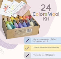DIY 24 Color Wool Mix Kit – Merino Wool Craft Set for Felting and Fiber Art by Woolbuddy