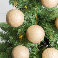 Textured Paper Mache Ball Ornament, 80mm (3.15 Inch) Craft Ornament with Gold Hanging String (Single)