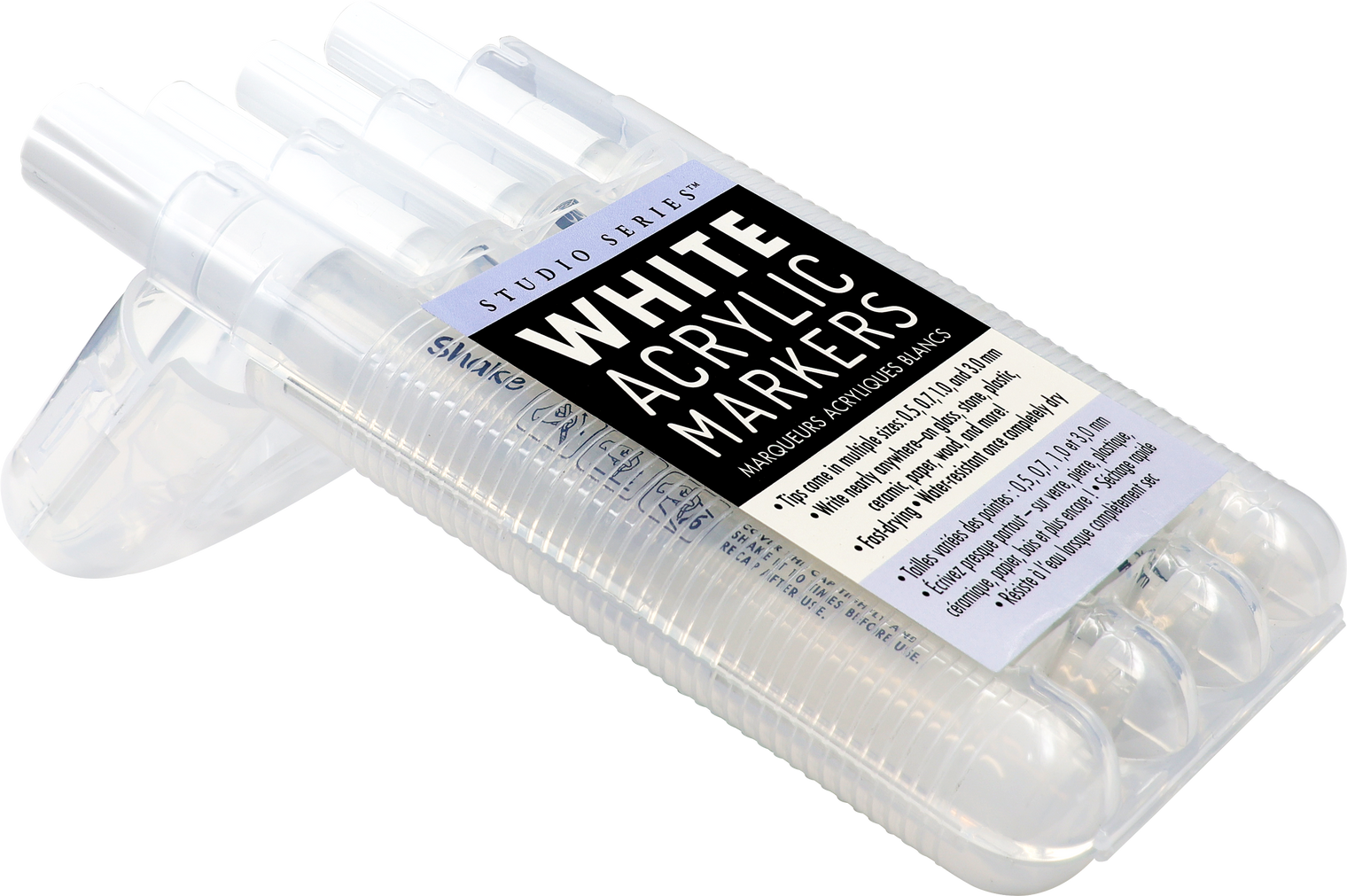 Studio Series White Acrylic Markers Set of 4 – Opaque Paint Markers Multi Tip Sizes