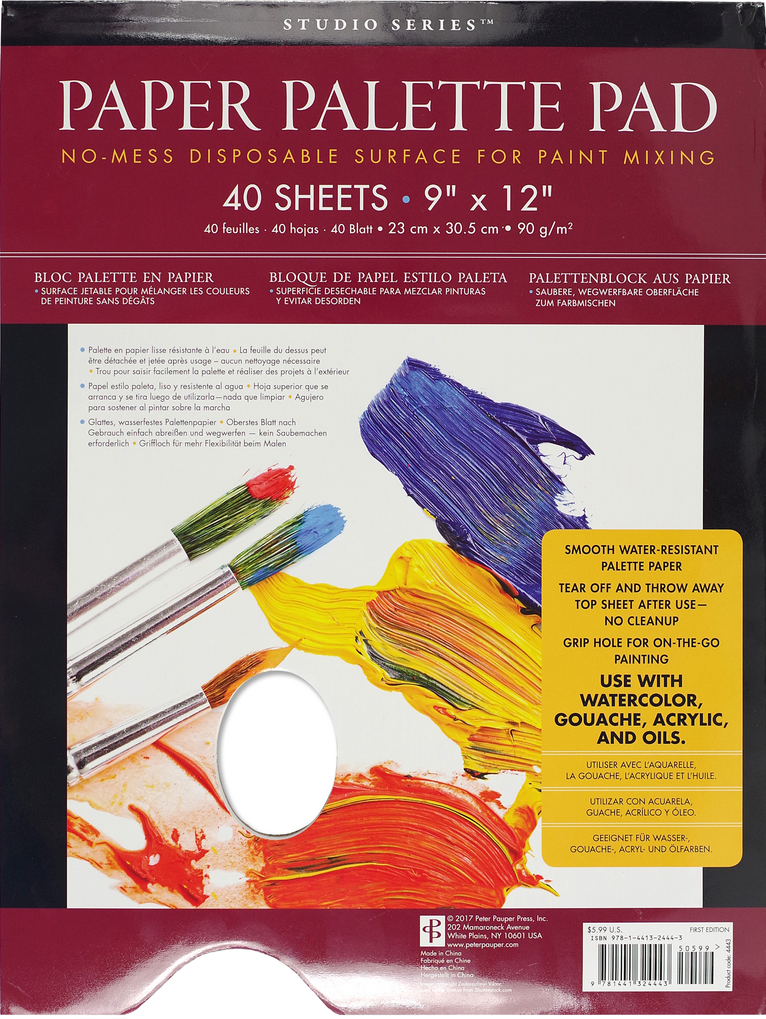 Studio Series Paper Palette Pad 9 x 12 – 40 Sheets Disposable Paint Mixing Pad