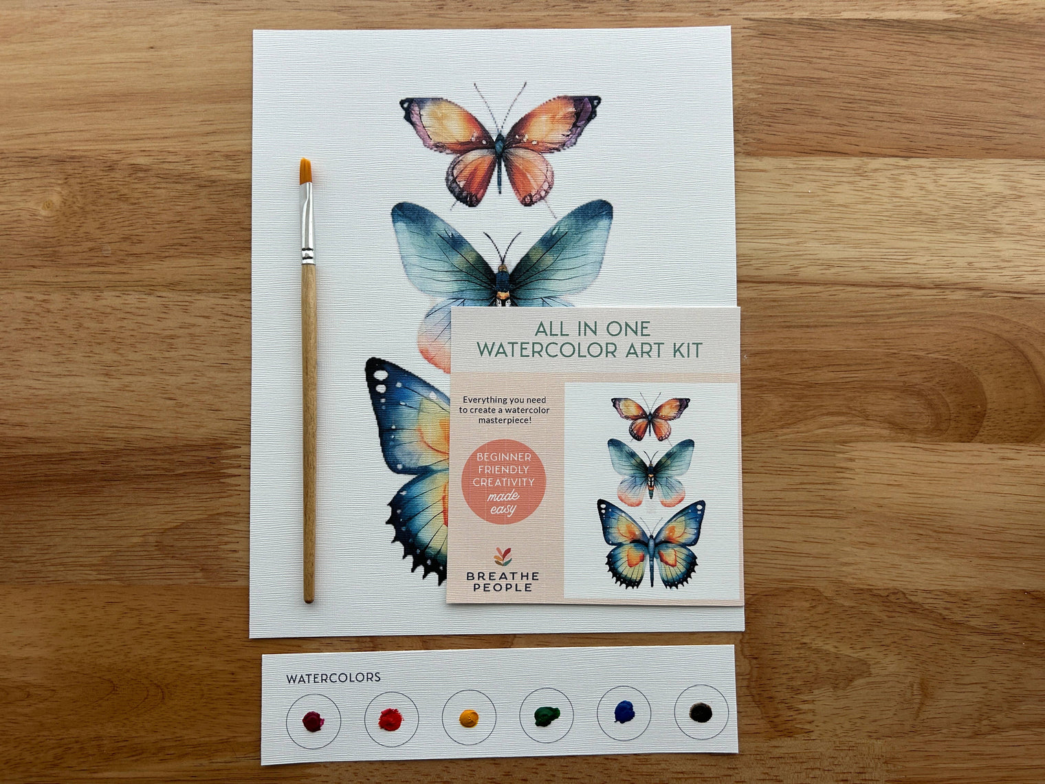 All-In-One Beginner Watercolor Kit Butterflies – 8x10 Painting Set, Breathe People