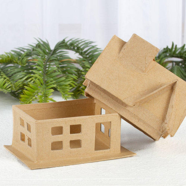 Premade Paper Mache House Box,  4" x 2-3/4" x 4-1/4" Craft House for Painting, Decorating & Seasonal Displays