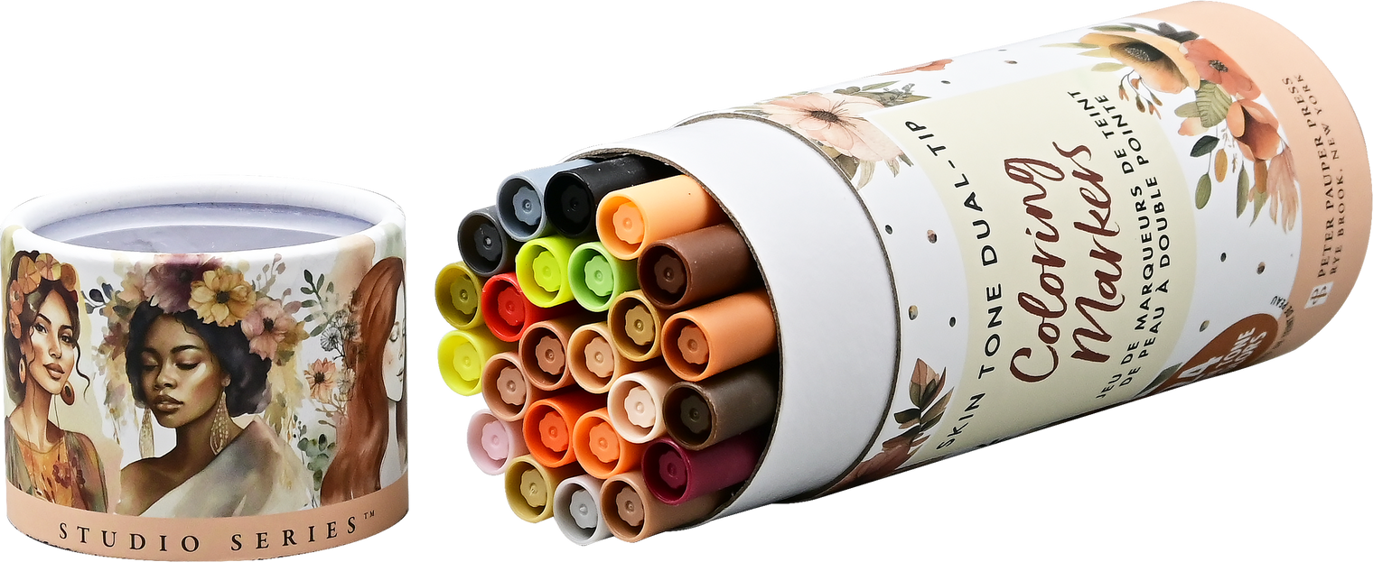 Studio Series Dual-Tip Skin Tone Markers Set of 24 – Fine Tip & Brush Tip Illustration Markers