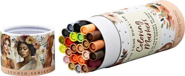 Studio Series Dual-Tip Skin Tone Markers Set of 24 – Fine Tip & Brush Tip Illustration Markers