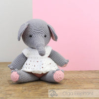 DIY Crochet Kit, Olga Elephant – Amigurumi Crochet Kit (Organic Cotton Yarn)- 2.5 mm Crochet Hook NOT Included
