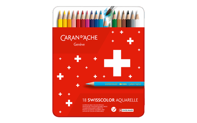 Caran d’Ache Swisscolor Water-Soluble Pencils – Set of 18 in Metal Box