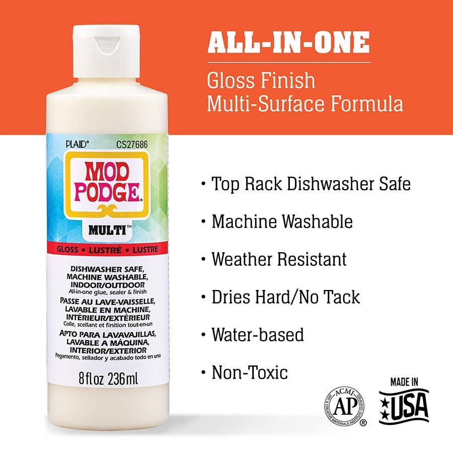 Mod Podge Multi Gloss 8 oz – All-in-One Glue Sealer and Gloss Finish