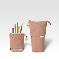 Luxe Standing Pencil Pouch, Blush Pink – Vegan Leather Free-Standing Organizer, by Good Juju Ink