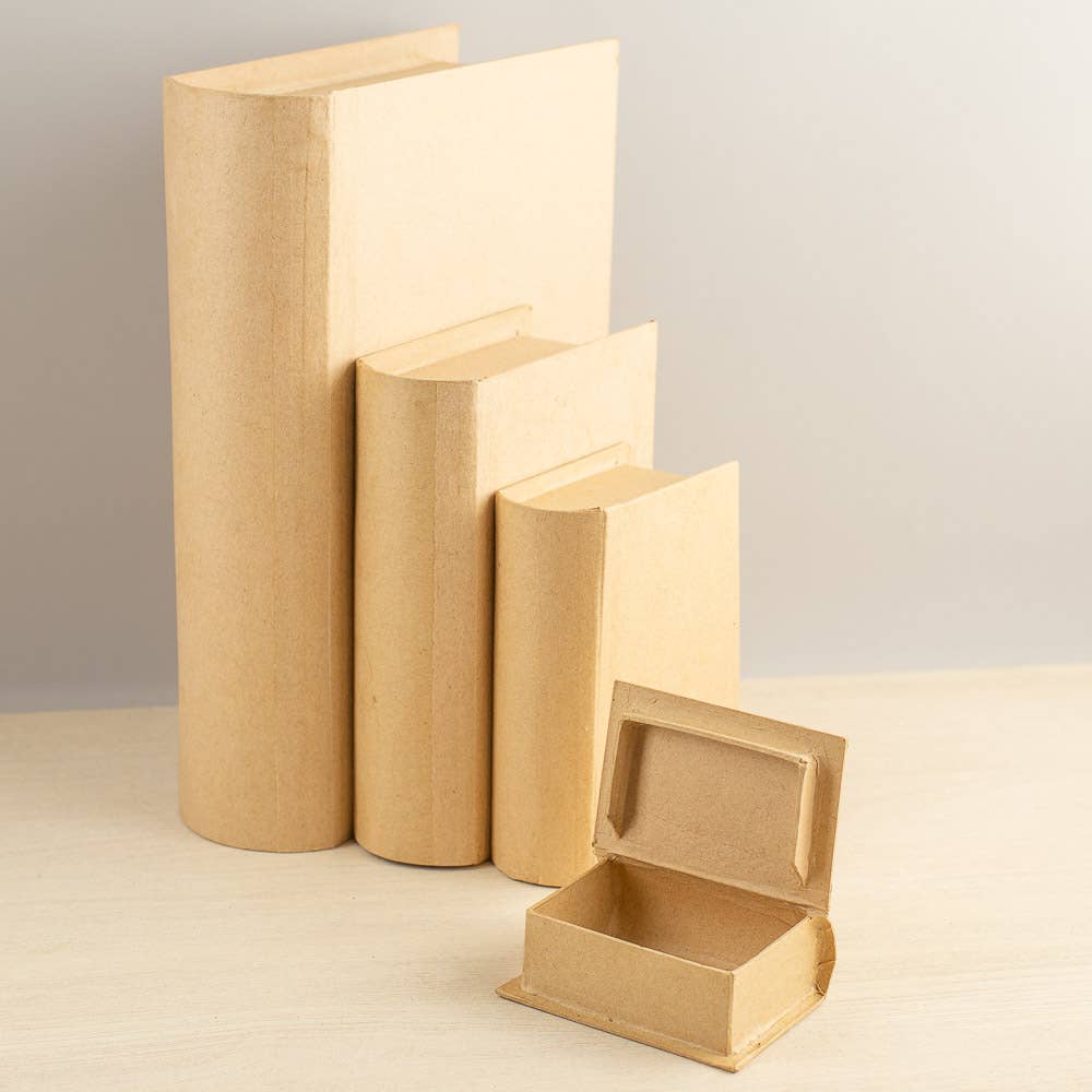 Paper Mache Book-Shaped Boxes, Set of 4 Nesting Decorative Boxes for Crafts & Gifts