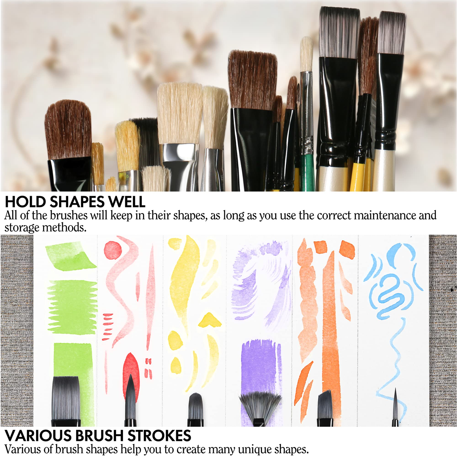 ARTIFY 10-Piece Synthetic Paint Brush Set – Multi-Shape Brushes for Acrylic, Watercolor & Mor