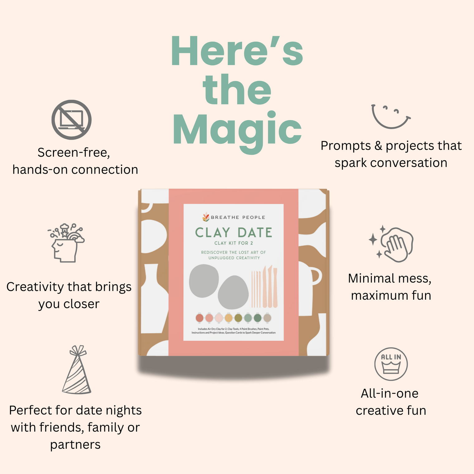 Deluxe Clay Date Activity Kit – Air Dry Clay Craft Set for Two, Breathe People