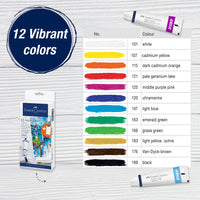 Vibrant Acrylic Paints – Set of 12 Tubes with Mixing Palette, by Faber-Castell
