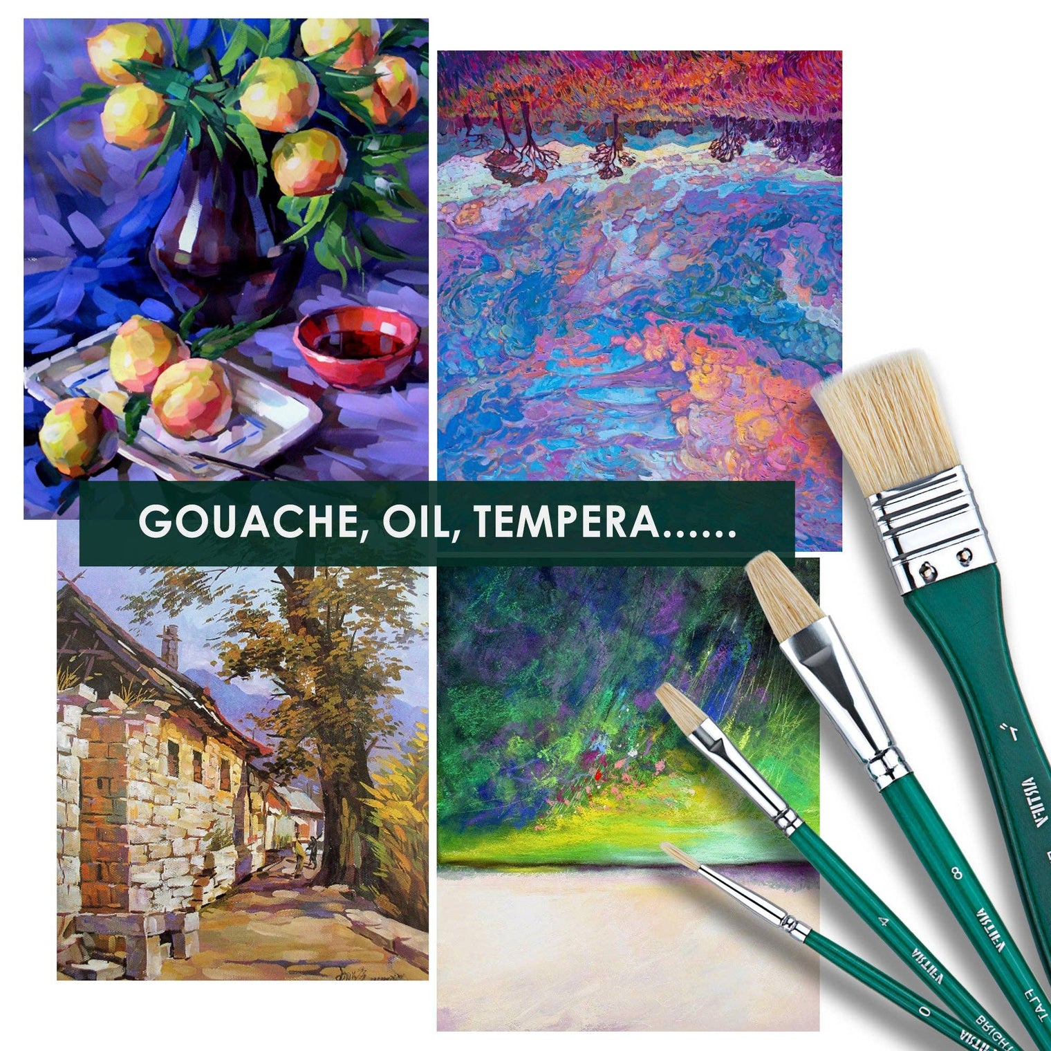 ARTIFY 10-Piece Hog Bristle Paint Brush Set – Short Handle Oil & Acrylic Brushes