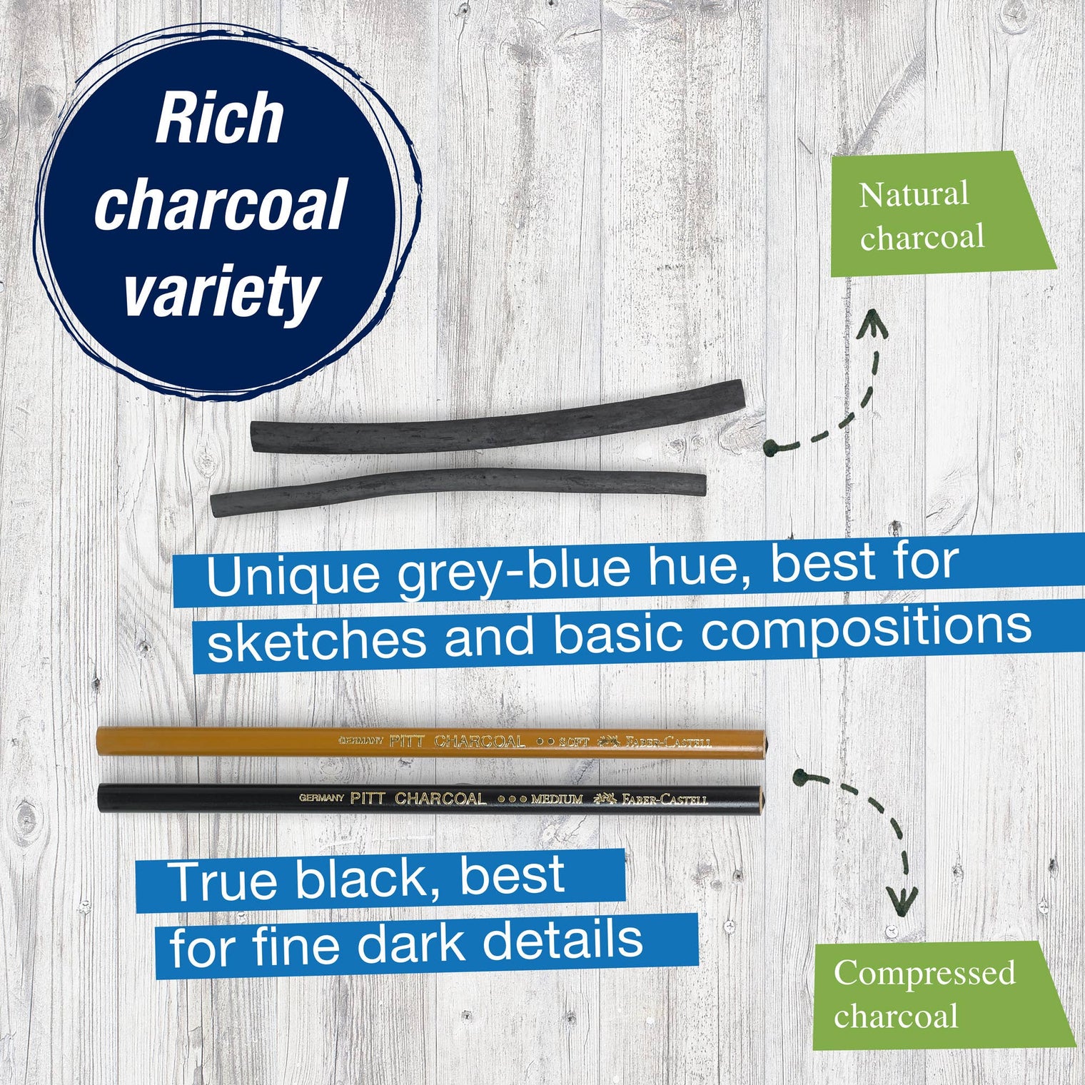 7-Piece Professional Charcoal Sketch Set for Drawing, by Faber-Castell