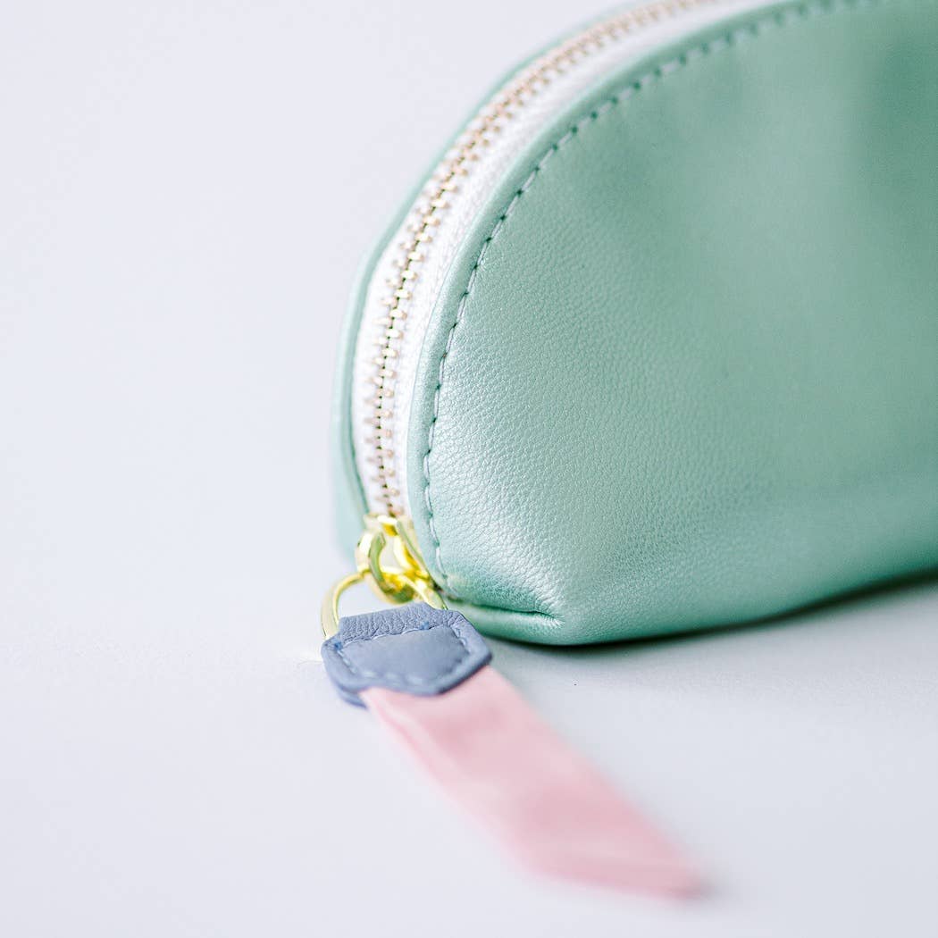 Luxe Slim Pencil Pouch, Metallic Seafoam Green – Vegan Leather Zipper Case, Good Juju Ink