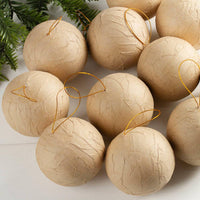 Textured Paper Mache Ball Ornament, 80mm (3.15 Inch) Craft Ornament with Gold Hanging String (Single)