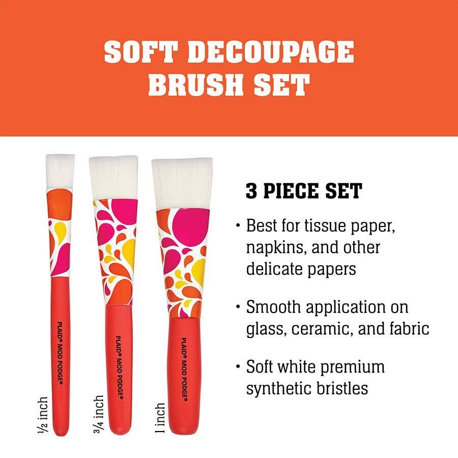 Mod Podge Soft Decoupage Brush Set – 3 Piece (Smooth Finish Application Brushes)
