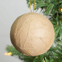 Textured Paper Mache Ball Ornament, 80mm (3.15 Inch) Craft Ornament with Gold Hanging String (Single)
