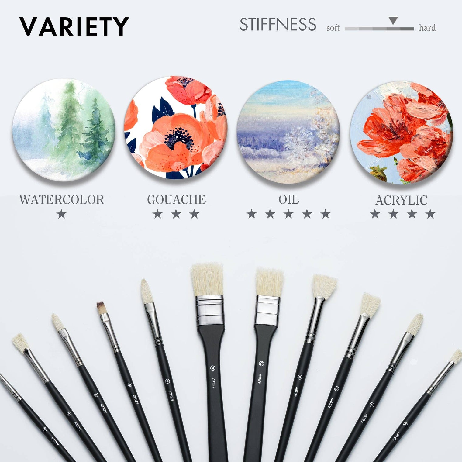 ARTIFY 11-Piece Oil Paint Brush Set – Professional Hog Bristle Artist Brushes