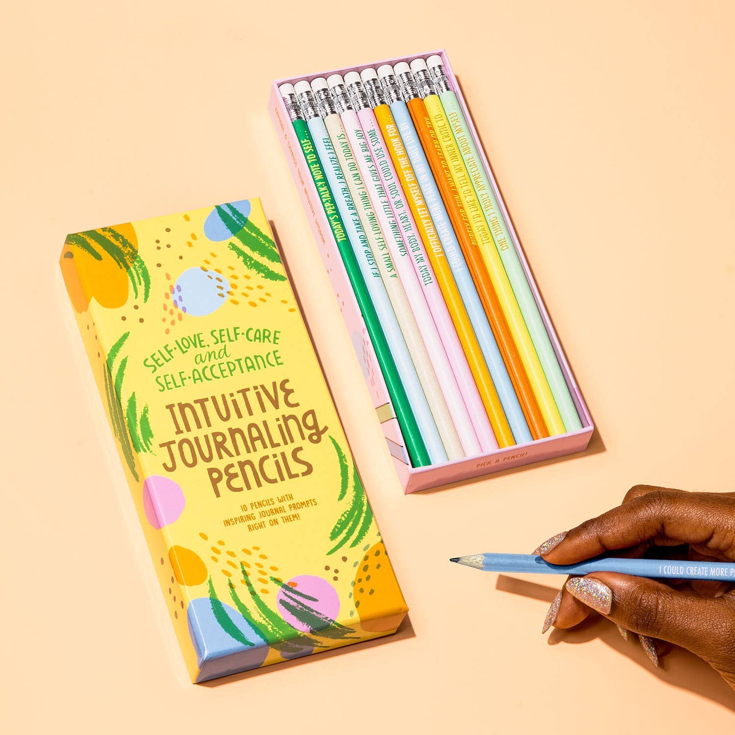Self-Love, Self-Care & Self-Acceptance Pencil Set, Guided Journaling Pencils with Reflective Prompts (Set of 10)