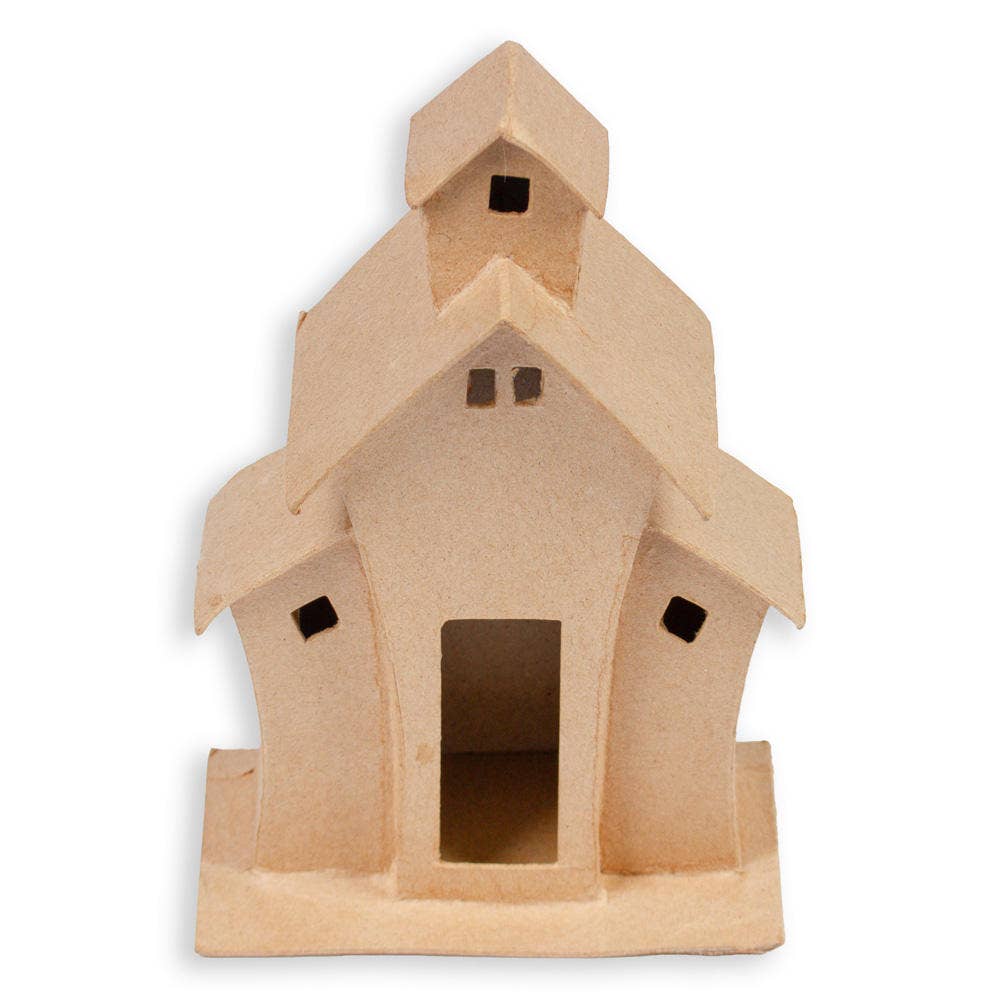 Premade Whimsical Paper Mache House, 4-1/4" x 7-1/2" x 3" Decorative Craft House for Painting & Seasonal Display