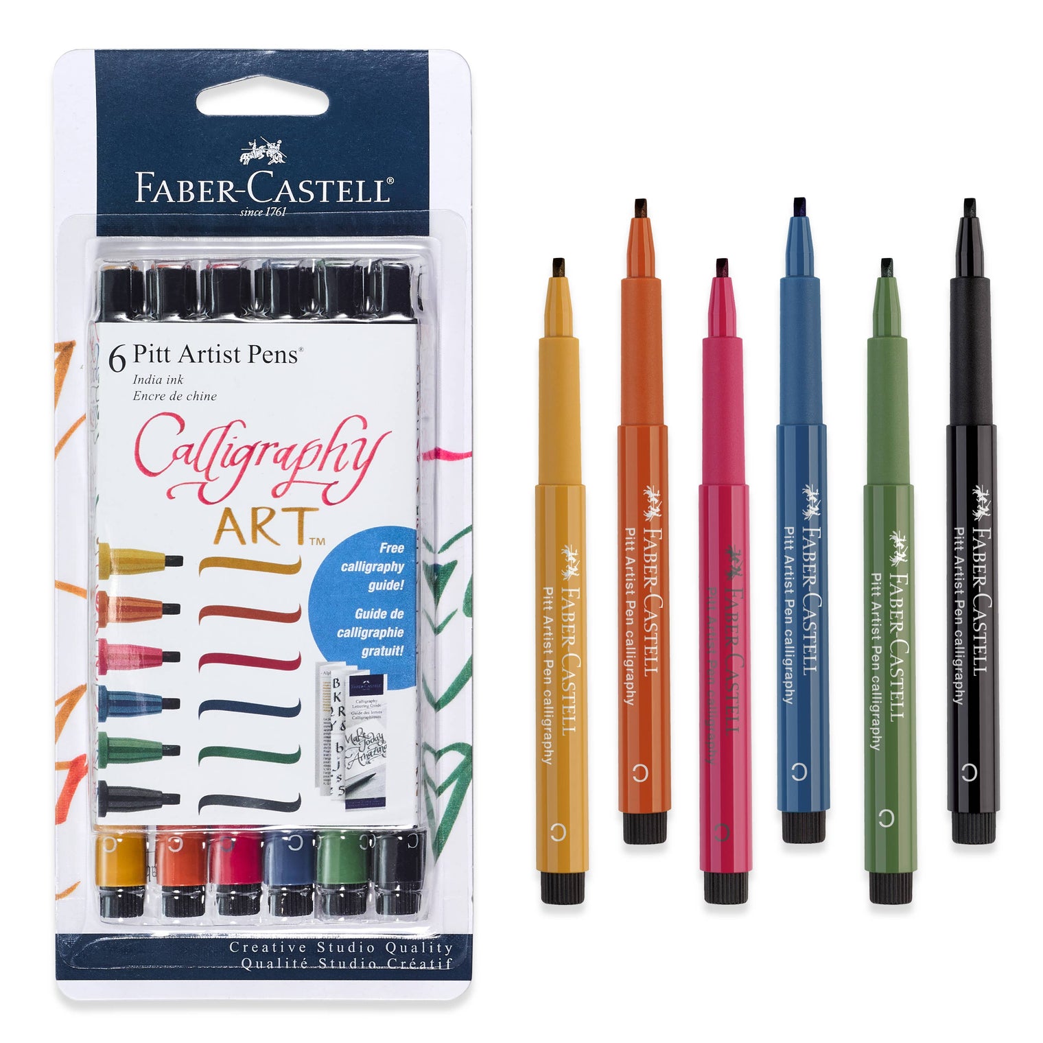 Pitt Artist Calligraphy Pens – Multi Color Set of 6 (2.5 mm Chisel Tip), by Faber-Castell