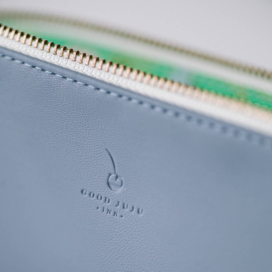 Luxe Slim Pencil Pouch, Periwinkle – Vegan Leather Floral Zipper Case, by Good Juju Ink