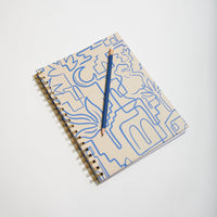 Destinations Linework Spiral Sketchbook by Punch Studio, Blank Perforated Sketchbook with Pocket