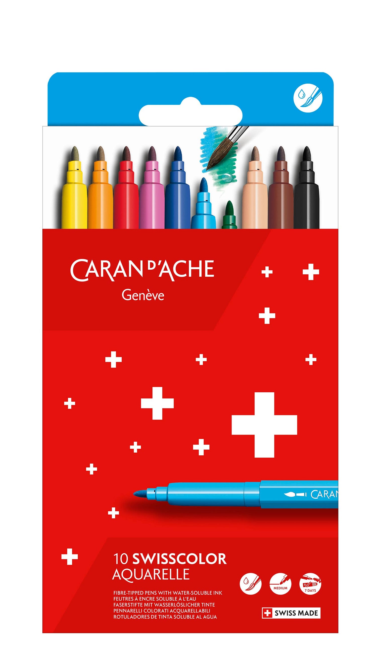 Caran d’Ache Swisscolor Fibre Pens – Set of 10 Standard Colors (Cardboard Box)