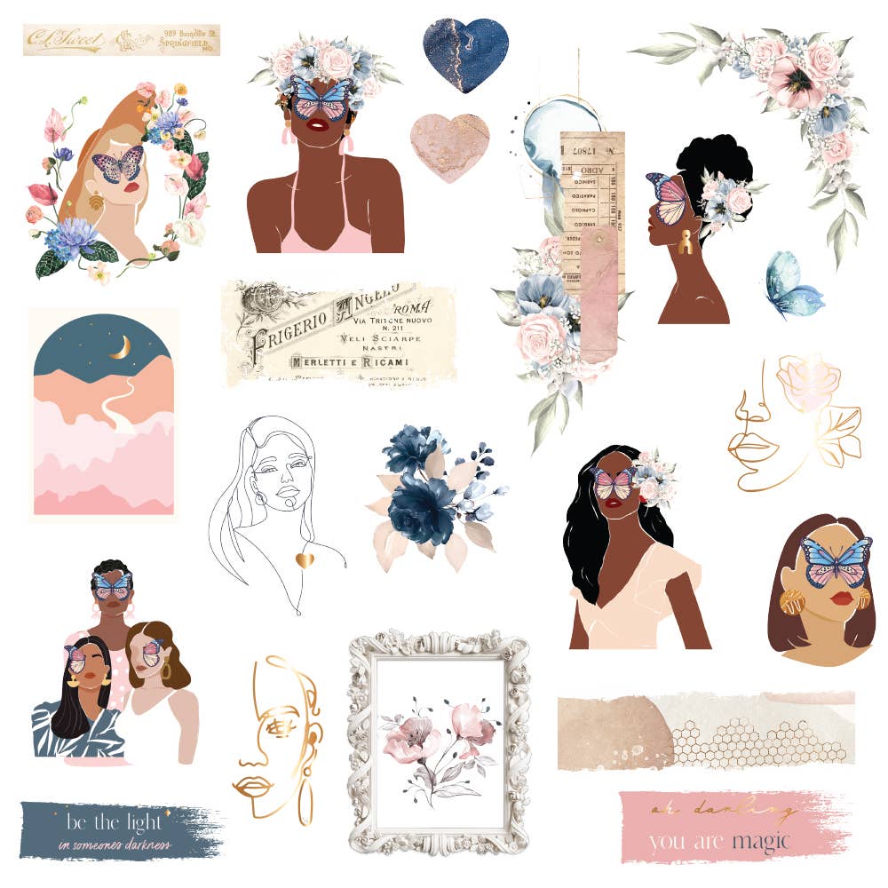 Prima Marketing Indigo Ephemera – 22 Piece Foil Die-Cut Cardstock Set