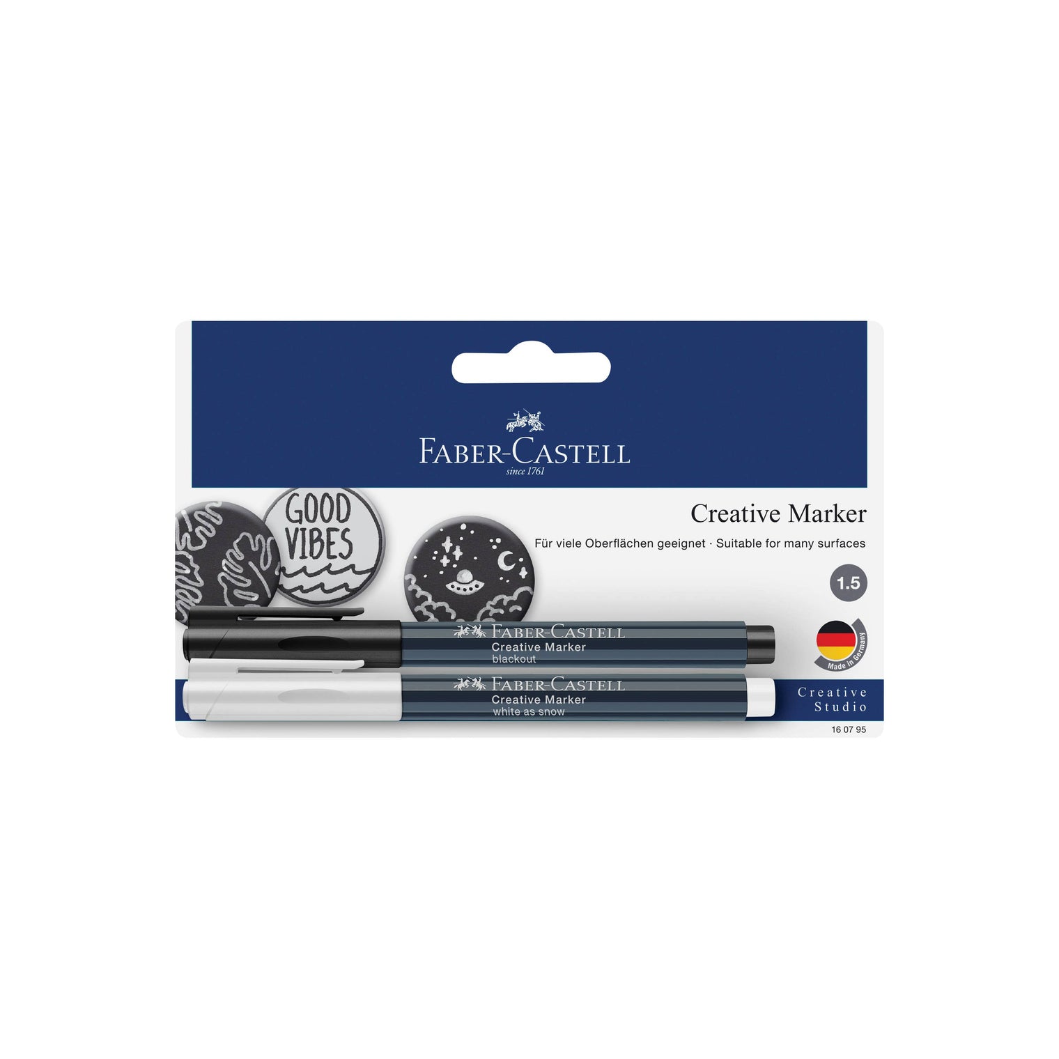 Creative Markers Black & White Set – 2 Multi-Surface Bullet Tip Pens, Faber-Castell