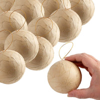 Textured Paper Mache Ball Ornament, 80mm (3.15 Inch) Craft Ornament with Gold Hanging String (Single)