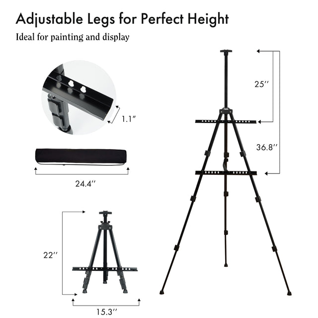 Adjustable Double-Tier Easel Stand – 22"–66" Black Portable Tripod Display with Carry Bag, by Artify