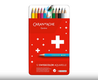 Caran d’Ache Set of 12 SWISSCOLOR Water-Soluble Pencils – Colored Pencil Set in Metal Box