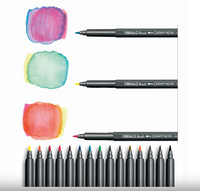 Caran d’Ache Set of 15 FIBRALO Brush Fibre Pens – Water-Soluble Brush Tip Markers in Metal Box
