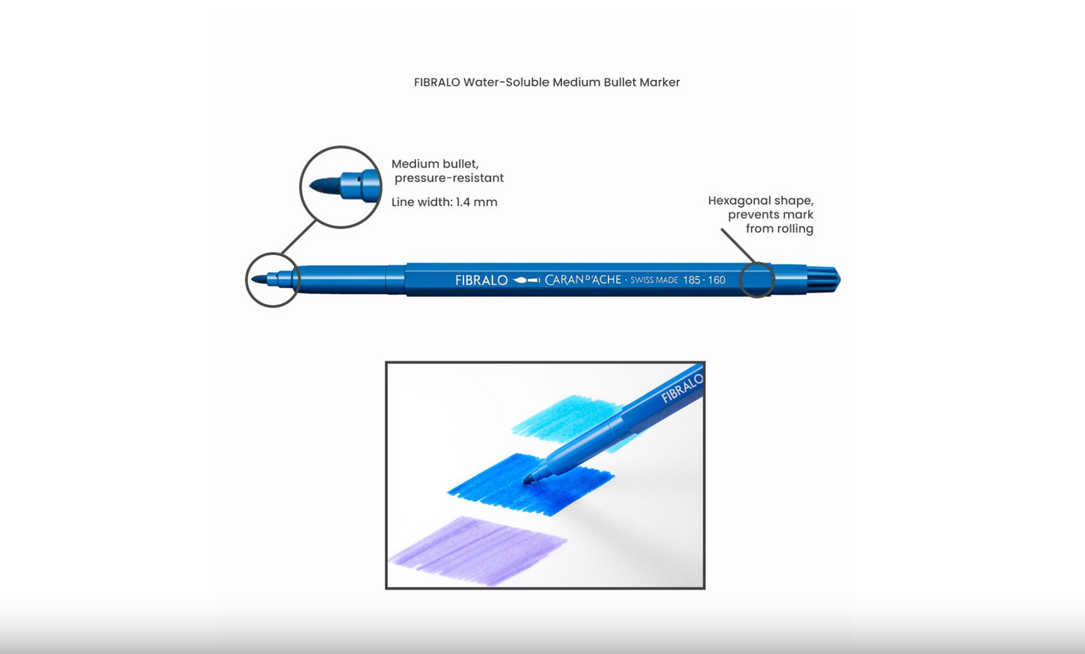 Caran d’Ache Set of 30 FIBRALO™ Fibre Pen Markers – Water-Soluble Felt Tip Pens in Metal Box