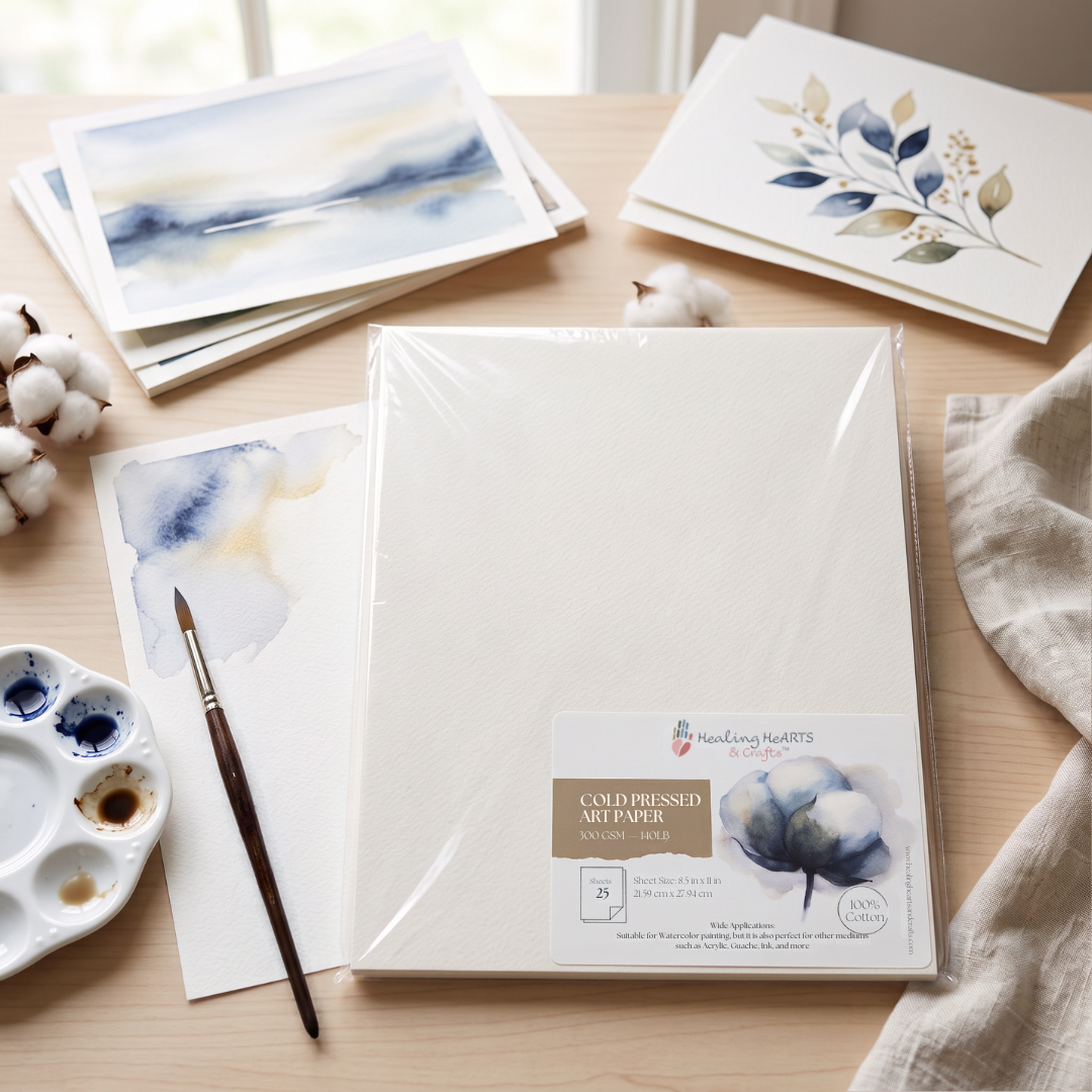 Healing Hearts & Crafts 300 GSM Cold Pressed 100% Cotton Watercolor Paper, 8.5 x 11 in, 25 Sheets